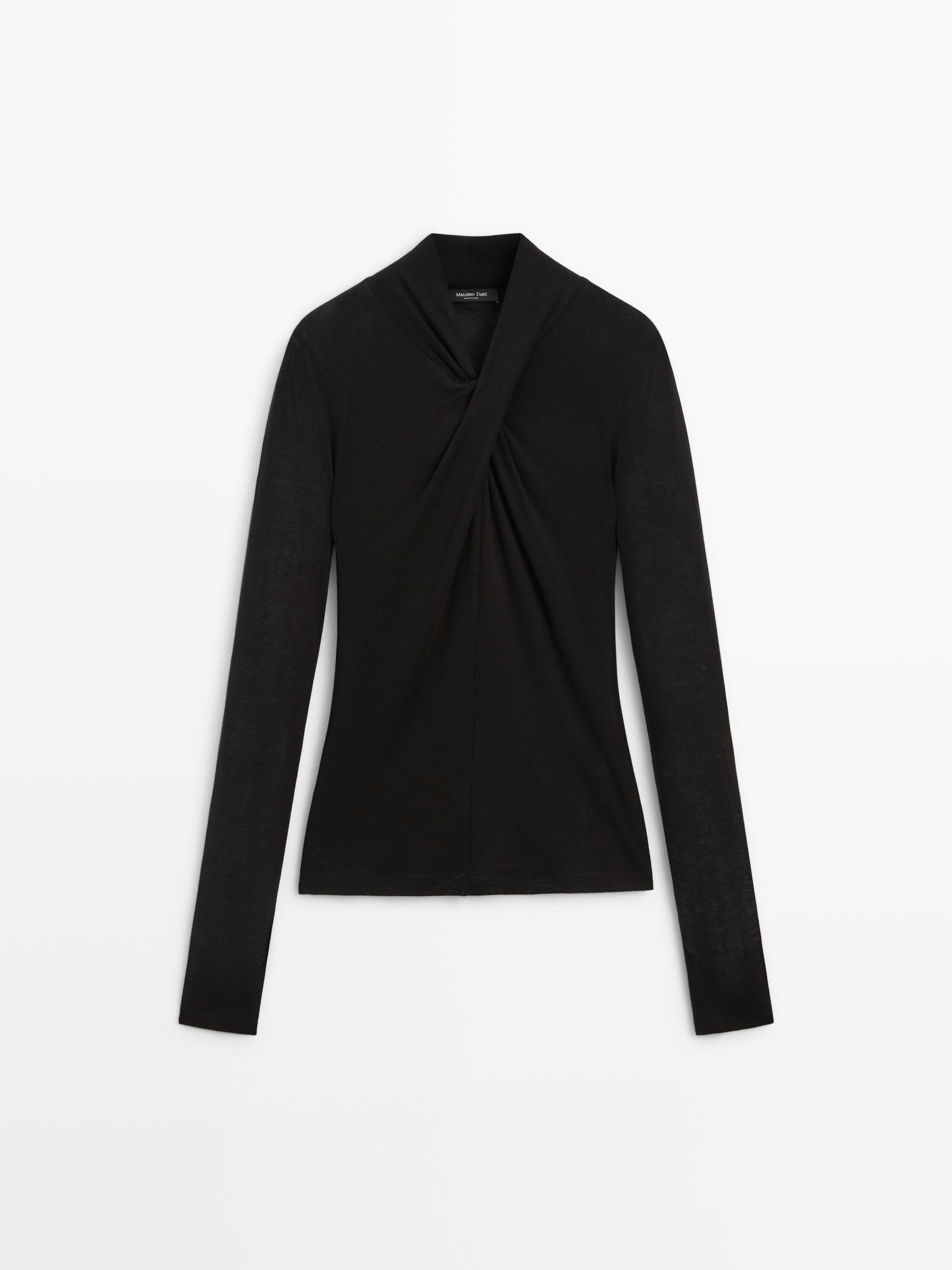 Top cache-cœur en lyocell et laine